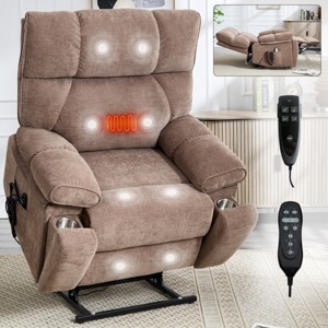 Dual Motor Infinite Position Power Lift Recliner Chair, Chenille Heavy Duty Oversized Recliner with Heat Massage & Hidden Cup Holders-3irtyhousy - 1 of 4