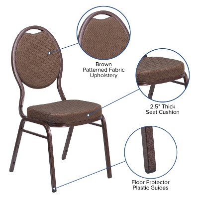 Brown Patterned Fabric Teardrop Back Stacking Banquet Chair with Copper Vein Frame