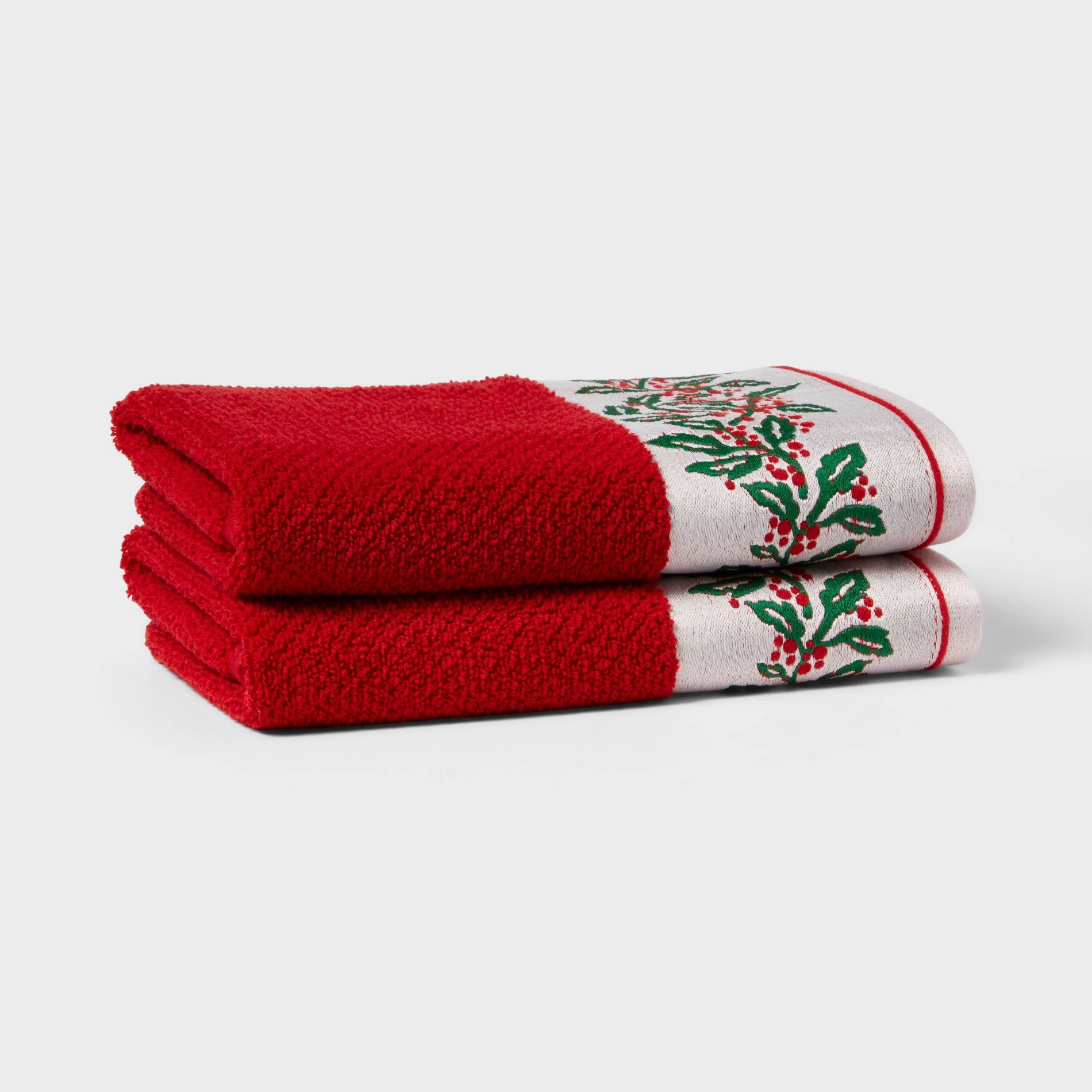 2pk Holly Border Christmas Hand Towels Red - Threshold™