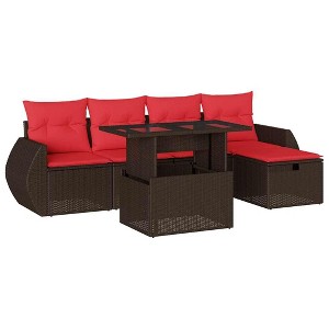 vidaXL 6 Piece Patio Sofa Set with Cushions Brown Poly Rattan - 1 of 4