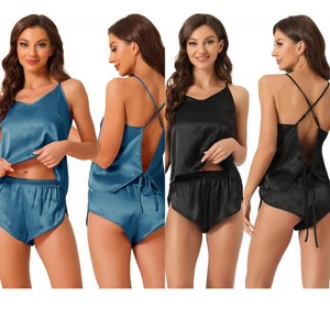 INSPIRE CHIC Women's 2 Pcs Satin Pajama Lingerie Pjs Tops with Shorts Lounge Sets Silky Cami Pajama Sets - 1 of 4