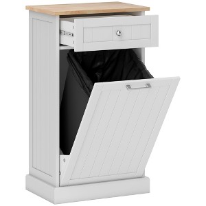 HOMCOM Kitchen Tilt Out Trash Bin Cabinet Free Standing Recycling Cabinet Trash Can Holder With Drawer - 1 of 4
