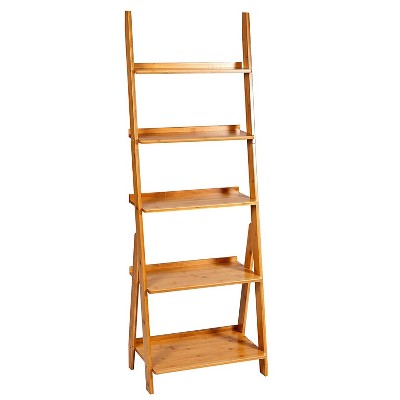 5 Tier Ladder Shelf, Bamboo Bookshelf, Corner Shelf, Display Shelf, Open Bookcase ,For Living Room, Bathroom, Kitchen