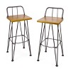 Coolbibila 30" Patio Height Bar Stools Set of 2,Outdoor Industrial Wood Bar Stool,Low Back Garden Barstools with Footrest and Acacia Slat Seat - 3 of 4