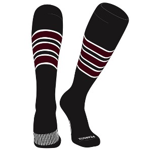 PEAR SOX Striped OTC Baseball, Softball, Football Socks (C) Black, White, Maroon - 1 of 3