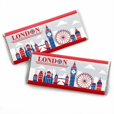 Big Dot of Happiness Cheerio, London - Candy Bar Wrapper British UK Party Favors - Set of 24