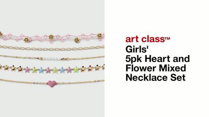 Girls&#39; 5pk Heart and Flower Mixed Necklace Set - art class&#8482;, 2 of 7, play video