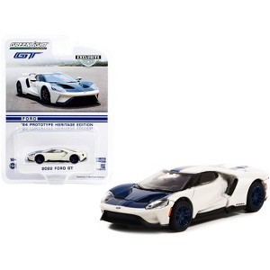2022 Ford GT "1964 Prototype Heritage Edition" White Metallic with Blue Hood and Stripe 1/64 Diecast Model Car by Greenlight - 1 of 3