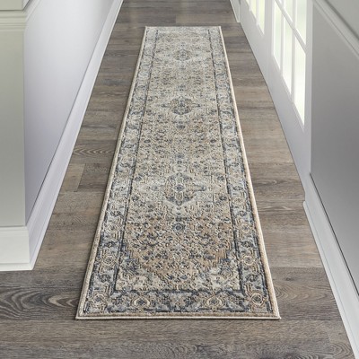 Concerto Beige and Grey Synthetic Runner Rug 2'2" x 10'