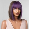 Jessie's Wig 10 Inch Short Bob Wig With Bangs Synthetic Hair Purple Color Highlight 1 Pc/Pack - 4 of 4