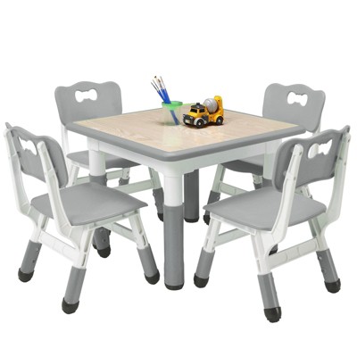 Modern Kids Table and 4 Chair Set, Height Adjustable Toddler Table&4 Chairs w/Non-Slip Desk Legs&Organizer Graffiti Desktop,Multi-Function Tables