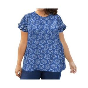 Women's Short Sleeve Ruffle Blouse - Plus Size - On The Plus Side - 1 of 2