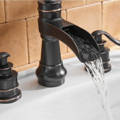 Oil-Rubbed Bronze 8-Inch Waterfall Widespread 2-Handle Bathroom Faucet