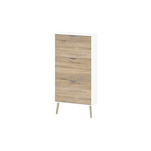 HomeStock 3 Drawer Shoe Cabinet, White/Oak Structure - 1 of 4