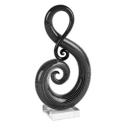 HomeRoots 12" Black and White Murano Glass Modern Abstract Tabletop Sculpture