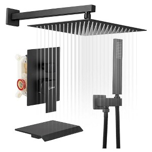 BWE 3-Spray 12 in. Showerhead Wall Mounted Dual Shower Heads With Valve in Matte Black - 1 of 4
