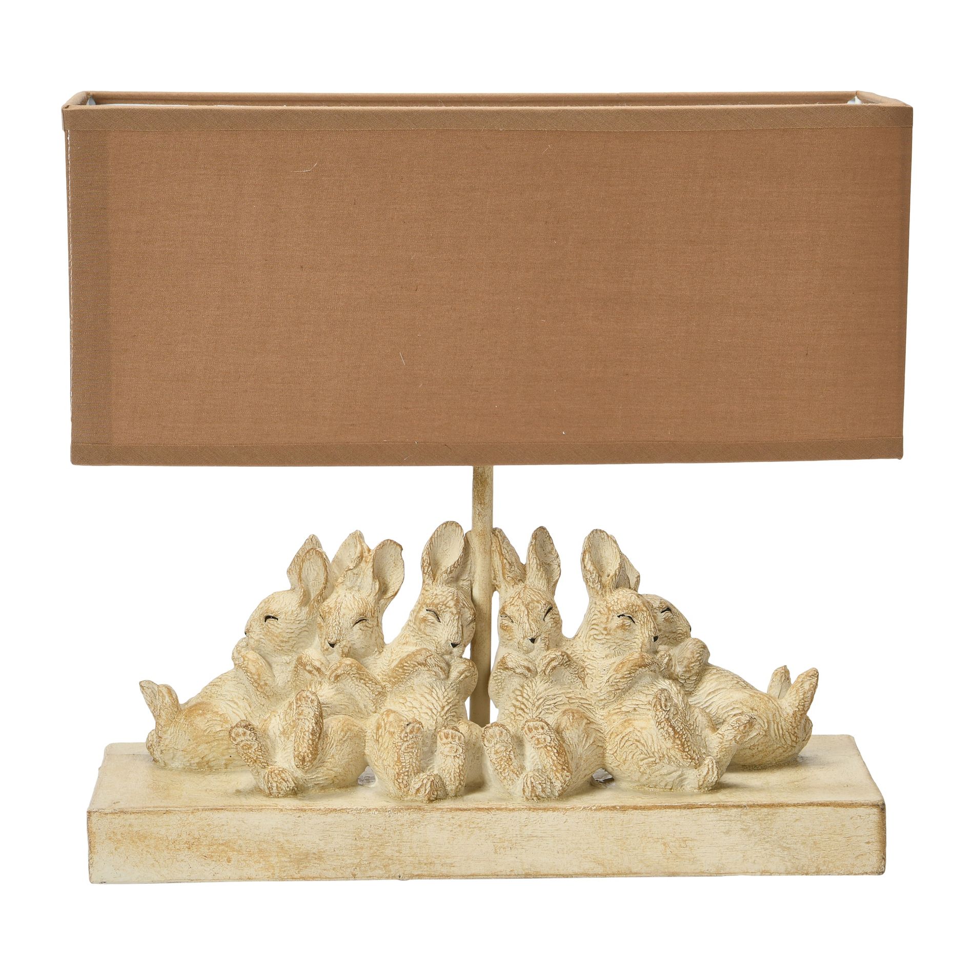 Storied Home Resin Rabbit Table Lamp with Rectangle Linen Shade, White and Sand