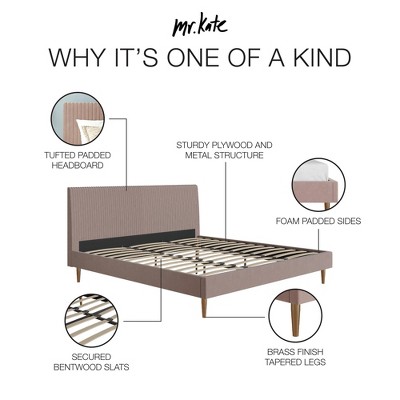 Blush Velvet King Upholstered Bed with Tufted Headboard and Wood Frame