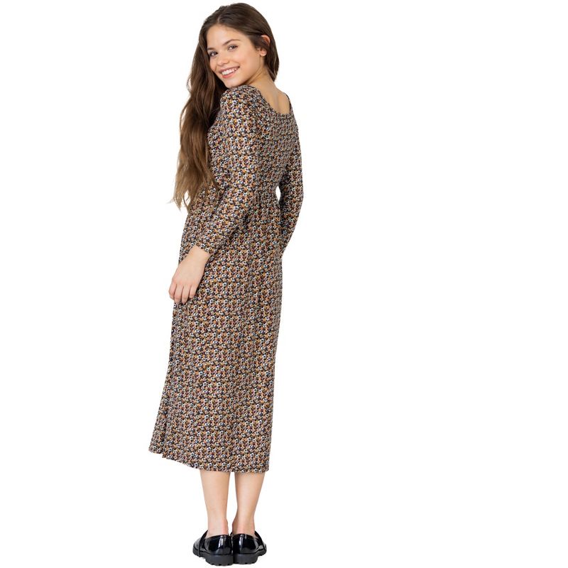 24seven Comfort Apparel Charming Floral Girls Long Sleeve Maxi Dress, 3 of 6