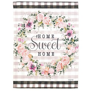 Magnolia Garden Home Sweet Home Floral Wreath Checked Plaid 30 x 44 Inch Polyester Garden Flag - 1 of 2