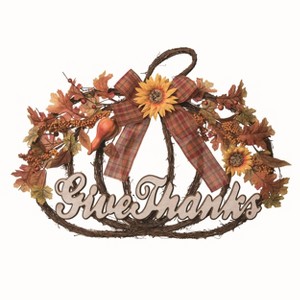 Transpac Natural Fiber 24 in. Multicolor Autumn Give Thanks Pumpkin Hanging Decor - 1 of 2