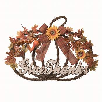 Transpac Floral Multicolor Harvest Give Thanks Pumpkin Hanging Wall Accent