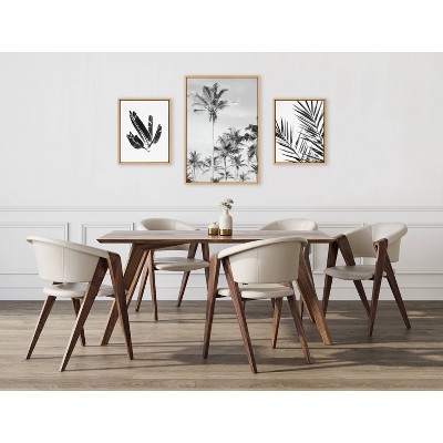 Natural Framed Black and White Coastal Palm Tree Canvas Art Set