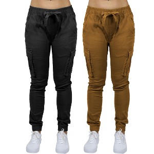 Jump Start Women's Loose  Fit  Cotton Flex Stretch Cargo Jogger Pants-2 Pack - 1 of 3