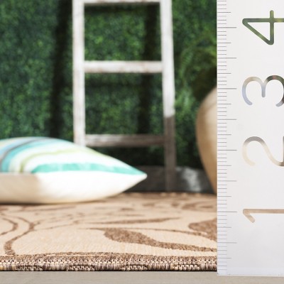 Natural Brown Floral Motif Square Outdoor Area Rug