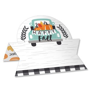 Big Dot of Happiness Happy Fall Truck - Harvest Pumpkin Party Tent Buffet Card - Table Setting Name Place Cards - Set of 24 - 1 of 4