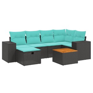 vidaXL 7 Piece Patio Sofa Set with Cushions - Black Poly Rattan without Storage - 1 of 4