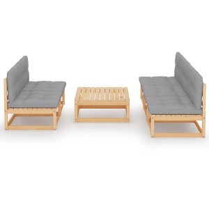 vidaXL Patio Furniture Set 6 Piece Outdoor Sectional Sofa Solid Wood Pine - Natural With Cushions - 1 of 4