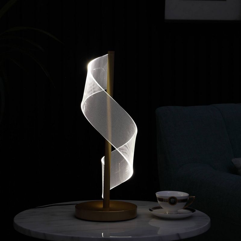 18.75&#34; Dinamo Modern Wave Swirl Acrylic LED Table Lamp Brushed Gold - Ore International, 5 of 7