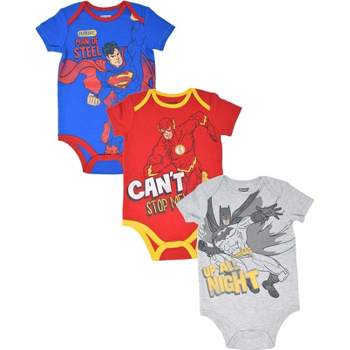DC Comics Justice League The Flash Superman Batman Baby 3 Pack Bodysuits Newborn to Infant 