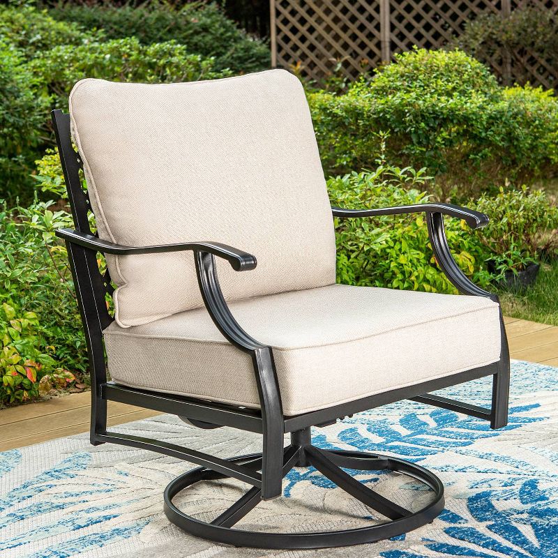Captiva Designs 5pc XL Metal Outdoor Set Swivel Grid- Back Chairs with Fire Pit Beige, 3 of 11
