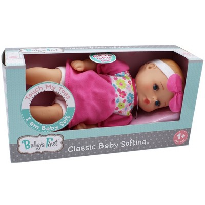 Doll Baby's First 11" Classic Softina w/ Pink & Foral Jumper & Headband