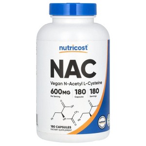 Nutricost NAC, Vegan N-Acetyl L-Cysteine, 600 mg, 180 Capsules - 1 of 2