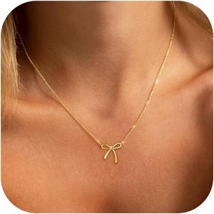 Dainty Bow Necklace for Women, 14K Gold Plated Choker Christmas Stocking Stuffer Gift - 1 of 4