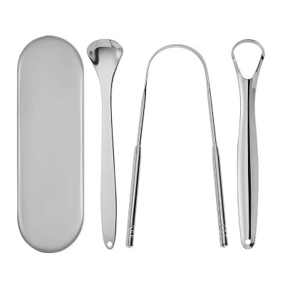 YEVYO Tongue Scraper for Adults (3 Pack)- 100% Stainless Steel Tongue Cleaner with Travel Case - Metal Tongue Scraper to Reduce Bad Breath
