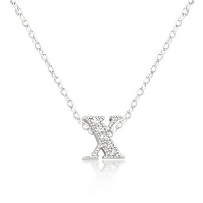 ShineHigh Micro-Pavé Initial Pendant Necklaces – Rhodium-Plated Cubic Zirconia Letter Charms on 16" Chains with Extenders