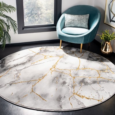 Craft Gray and Gold Round Synthetic Marble Area Rug