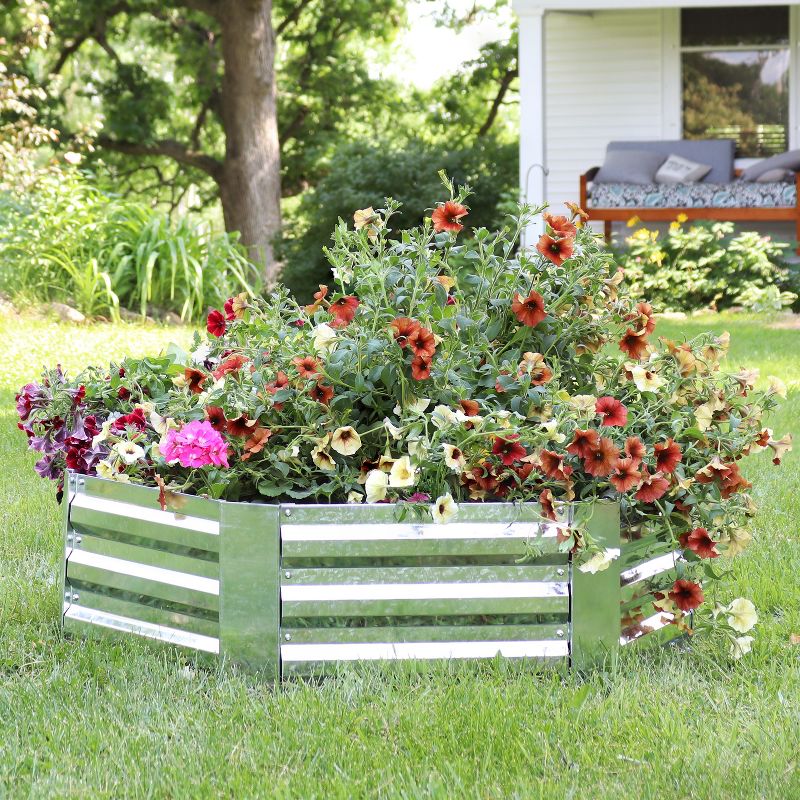 Sunnydaze Corrugated Galvanized Steel Hexagon Raised Garden Bed Kit for Vegetables, Plants, and Flowers - 40" W x 12" H, 2 of 10