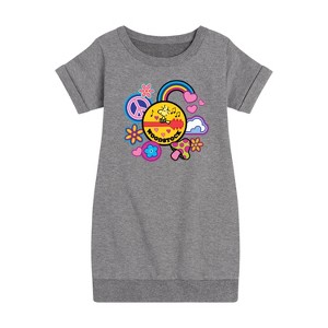 - Peanuts - Woodstock Peace And Love Flair Graphic Short Sleeve Fleece Dress - 1 of 4