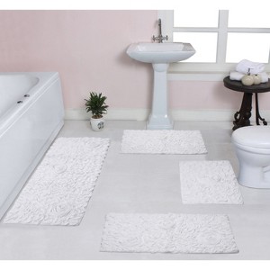 Bell Flower Collection Tufted Bath Rugs, Extra Soft and Absorbent, Non-Slip Bath Mats, Machine Washable Bathroom Mats, 4 Pcs Set with Runner, White - 1 of 4