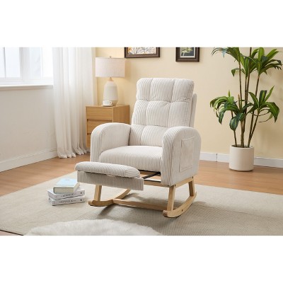 CAVINAS 15" Modern Rocking Chair Nursery,Glider Rocking Armchair with Side Pocket,Living Room Accent Chair With Adjustable Footrest