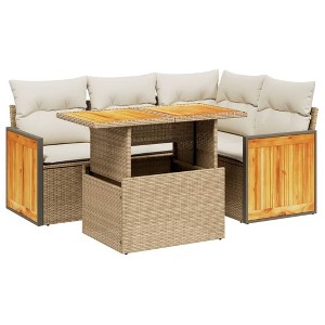 vidaXL 5 Piece Patio Sofa Set with Cushions - Beige and Cream Without Storage - 1 of 4