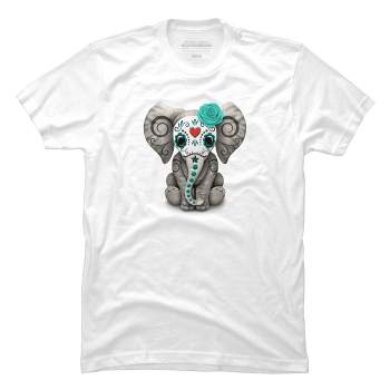 Men's Design By Humans Blue Day of the Dead Sugar Skull Baby Elephant By jeffbartels T-Shirt