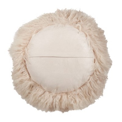 Beige Mongolian Lamb Fur 16'' Wool Throw Pillow