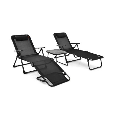 68"3 Pieces Patio Folding Chaise Lounge Set with PVC Tabletop