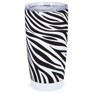 Elanze Designs 20 oz Stainless Steel On the Go Insulated Travel Tumbler With Push Top Lid, Black Zebra Print White - 1 of 4